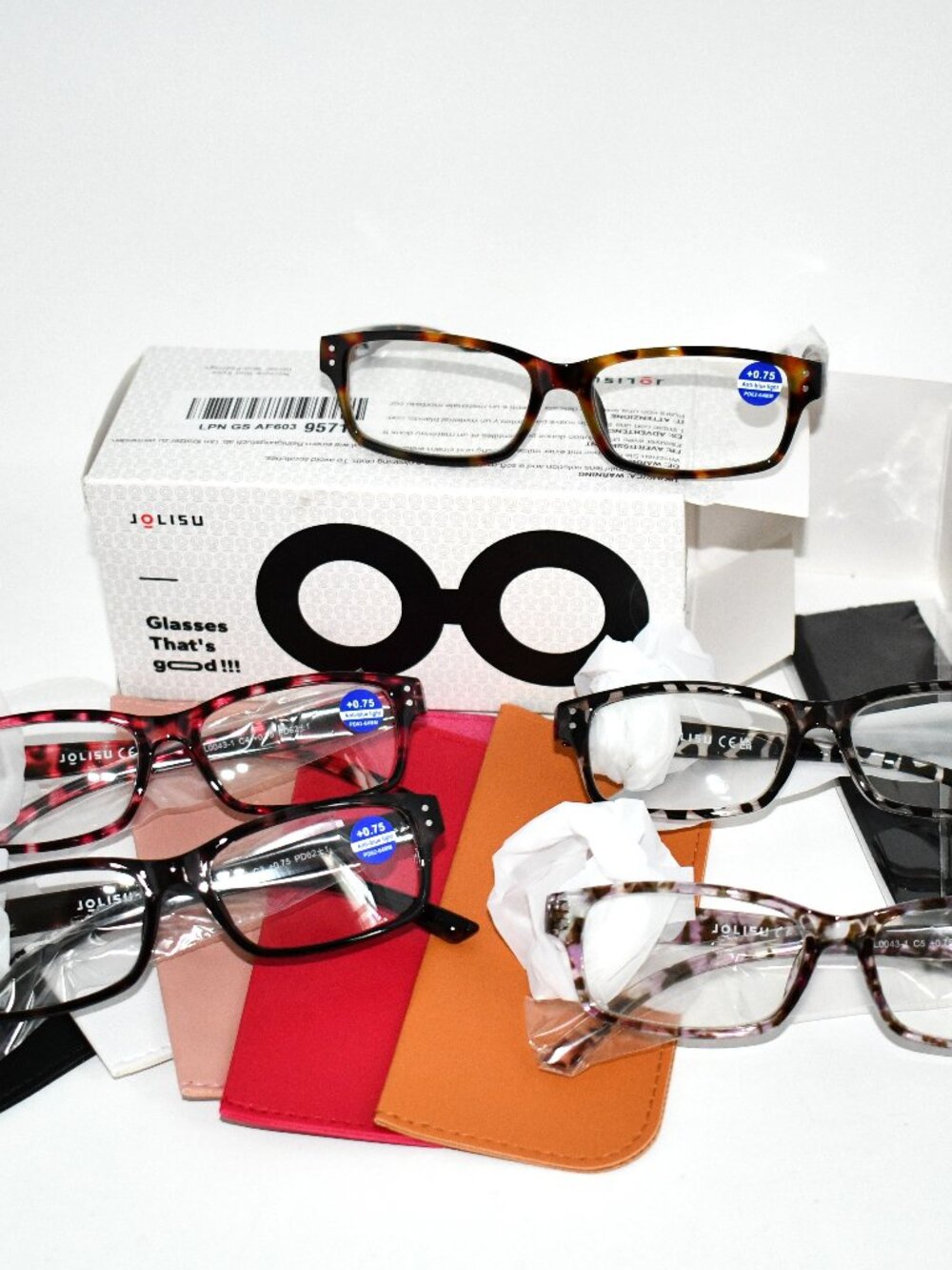 JOLISU Reading Glasses, +0.75, Blue Light Blocking Readers, 5 Pack, Mix Color, N